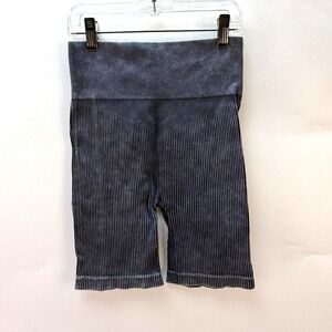 Aura Juniors Activewear Biker Shorts Size S/M Gray Ribbed High Rise Stretch